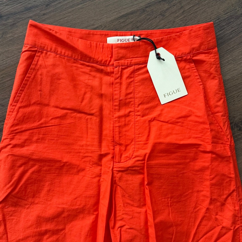 FIGUE Ramona Pant Orange Embroidered Eyelet‎ Wide Leg Culottes Size 0 MSRP $448 - Picture 3 of 7